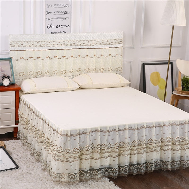 3pcs Set Bed Spread Princess Lace Bed Skirt Solid Color Luxury King Queen Bedspread with 2pcs Pillowcase
