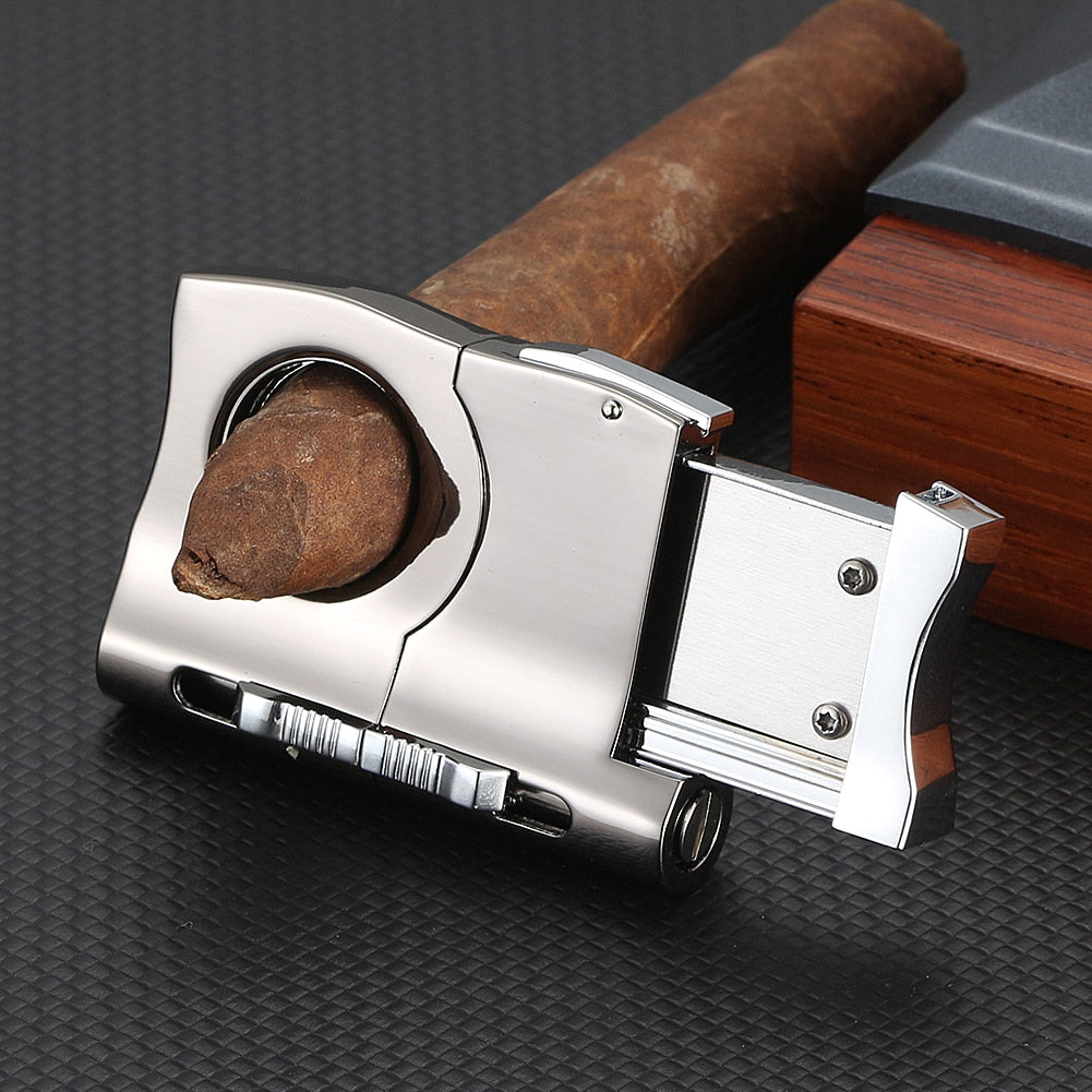 GALINER Cigar Cutter Built-in 2 Size Cigar Punch Locked Blades Luxury Metal Cutters Guillotine For COHIBA Cigars