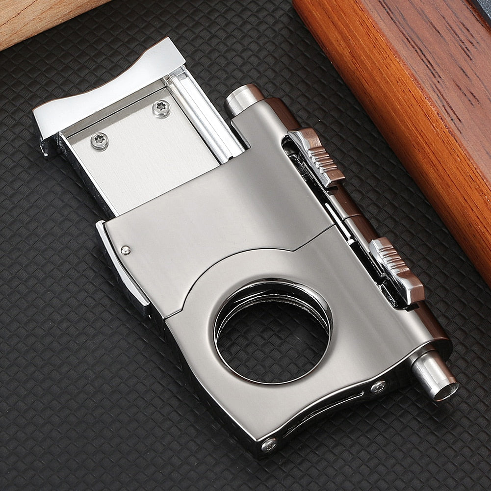 GALINER Cigar Cutter Built-in 2 Size Cigar Punch Locked Blades Luxury Metal Cutters Guillotine For COHIBA Cigars