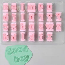 Load image into Gallery viewer, 26pcs/set Alphabet Cake Molds Cakes Sugar Paste Letter Cookies Cutter Words Press Stamp Baking Embossing Mould for Home DIY Cake