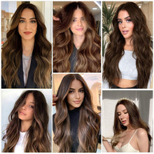 Load image into Gallery viewer, Long Wavy Brown Synthetic Wigs Ombre Brown Middle Part Natural Hair Wig For Women Daily Party Cosplay Wigs Heat Resistant Fiber