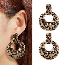 Load image into Gallery viewer, Trendy Unique Leopard Print Drop Earrings for Fashion Girl Acrylic Metal Round Pendant Dangle Earrings Leopard Snake Jewelry