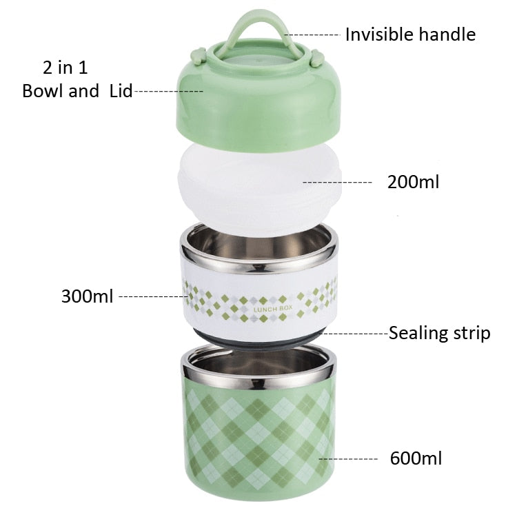 Portable Stainless Steel Thermal Lunch Box for Food Office Lunchbox Bento Boxs Thermos Lunch Box Food Container with Lunch Bag
