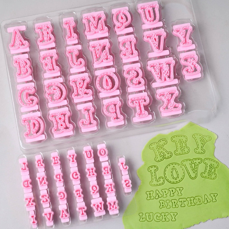 26pcs/set Alphabet Cake Molds Cakes Sugar Paste Letter Cookies Cutter Words Press Stamp Baking Embossing Mould for Home DIY Cake