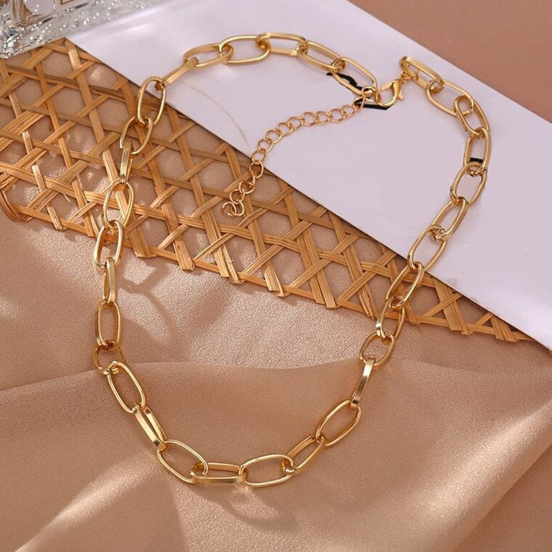 Trend Jewelry Large Women's Neck Chain Necklace Big Choker Necklace Gold Silver Coor Jewelry On The Neck 2022 Grunge Collares