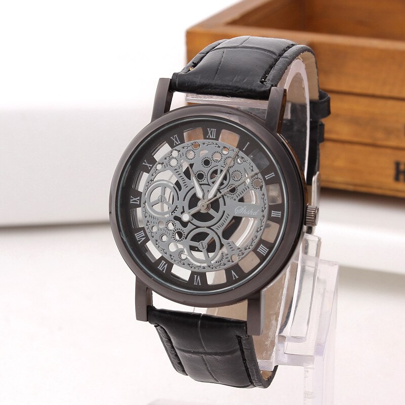 Punk Skeleton Round Dial Leather Strap  Watch for Women Trendy Casual Simple Wrist Accessories