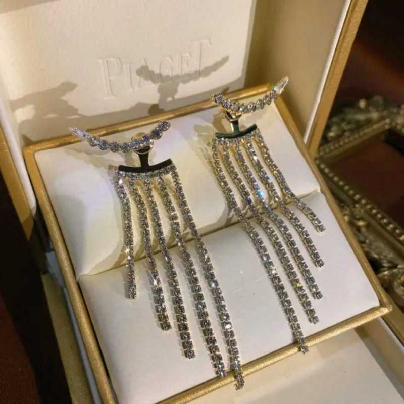 2022 New Rhinestone Long Tassel Earrings Ladies Fashion Pendant Earrings Exquisite Crystal Wedding Engagement Jewelry