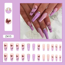 Load image into Gallery viewer, 24Pcs Long Coffin False Nails Gold Glitter Sequins Designs Press On Full Cover Fake Nails Tips Wearable Manicure Art Accessories