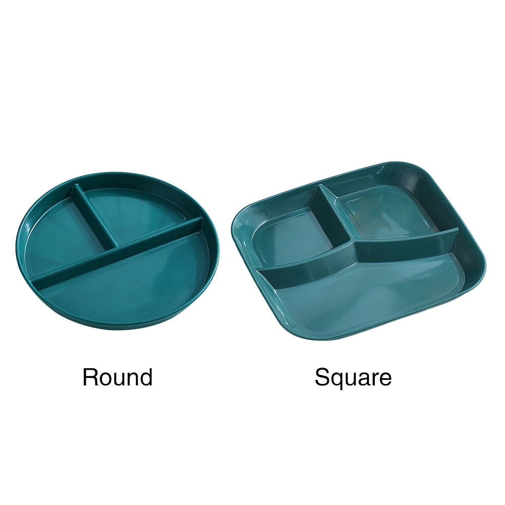 Portion Control Food Dish Home Kitchen For Adults Reusable PP Round Square Dinner Plate Diet Non Slip Dinnerware 3 Compartments