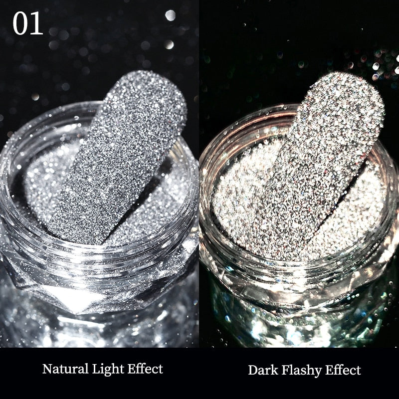 1 Box Silver Glitter Reflective Powder Fluorescent Glitter Powder Shinning Chrome Pigment Dust Manicures Nail Art Decoration