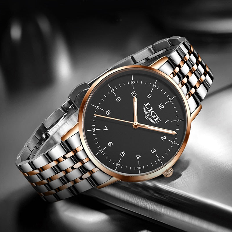 LIGE Fashion Men Watches Luxury Brand Business Watch for Men Stainless Steel Waterproof Wristwatch Luminous Quartz Watch Clock