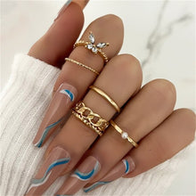 Load image into Gallery viewer, Bohemian Gold Color Butterfly Rings Set For Women Fashion Shiny Crystal Geometric Flower Knuckle Finger Ring Jewelry Adjustable