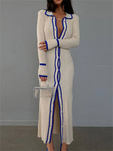 Load image into Gallery viewer, sealbeer A&amp;A Patchwork Lapel Long Sleeve Maxi Dress