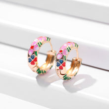 Load image into Gallery viewer, Vintage Enamel Flower Small Hoop Earrings Trendy Geometric Statement Round Circle Huggie Earring Fashion Jewelry Brincos