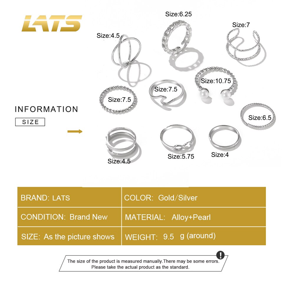 LATS 10pcs Punk Silver Color Wide Chain Rings Set for Women Girls Fashion Irregular Finger Thin Rings Gift 2022 Knuckle Jewelry