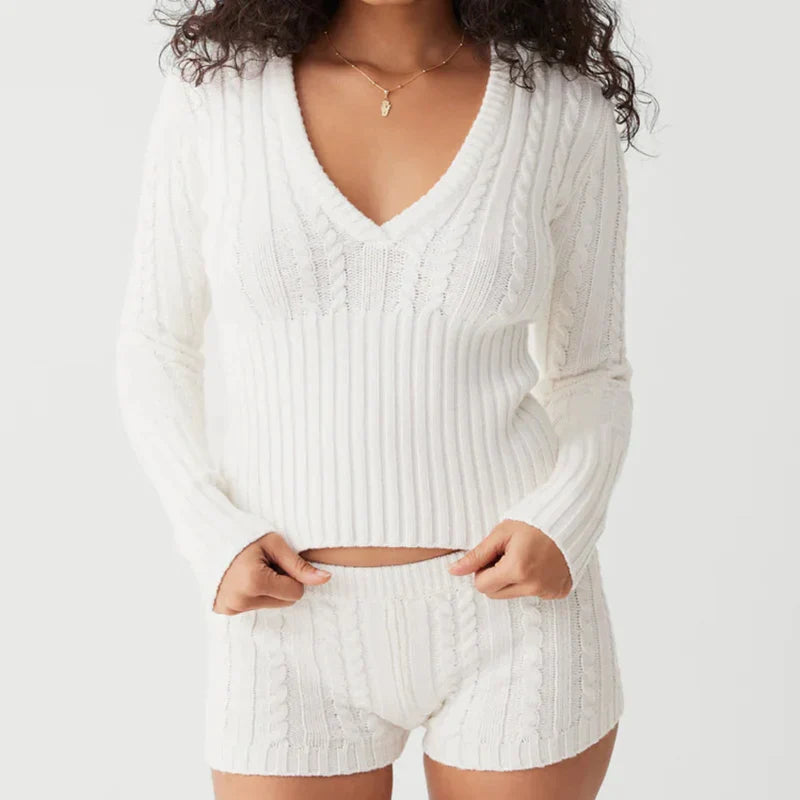 sealbeer A&A It Girl Knitted 2 Piece Set Cropped Sweater and Shorts