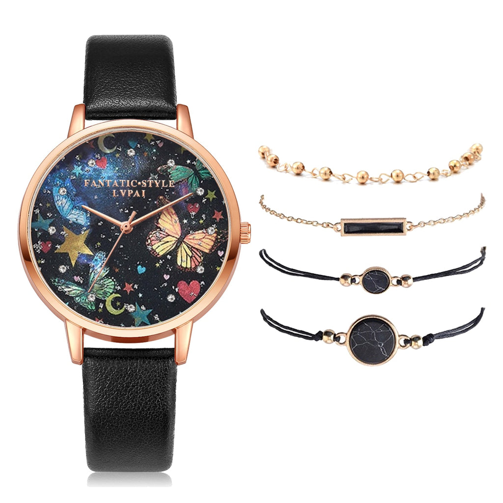 Lvpai Brand 5PCS Fashion New Bracelet Watch Set Crystal Rhinestone Women Ladies Wristwatch Watches Ladies Relogio Feminino Reloj
