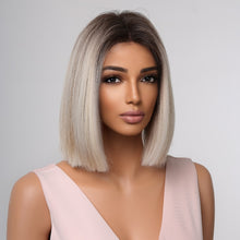 Load image into Gallery viewer, Ombre Brown Platinum Blonde Synthetic Wigs Short Straight Bob Wigs for Black Women Daily Natural Heat Resistant Hair Cosplay