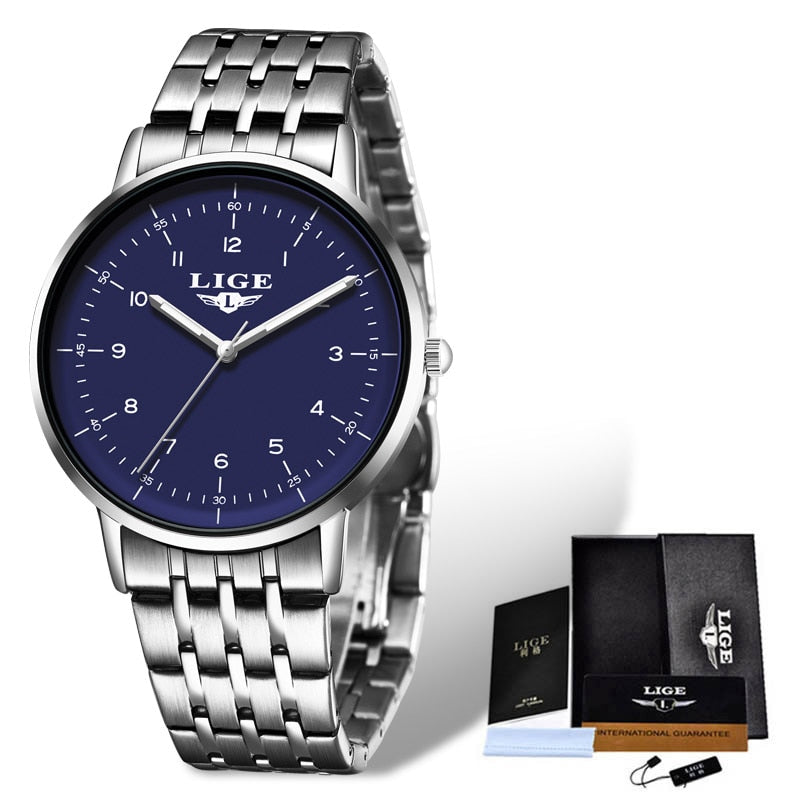 LIGE Fashion Men Watches Luxury Brand Business Watch for Men Stainless Steel Waterproof Wristwatch Luminous Quartz Watch Clock