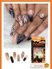 Load image into Gallery viewer, 24Pcs Black Pink Ghost Long Ballet False Nails With Heart Blood Design Halloween Press On Nails Detachable Full Cover Nail Tips