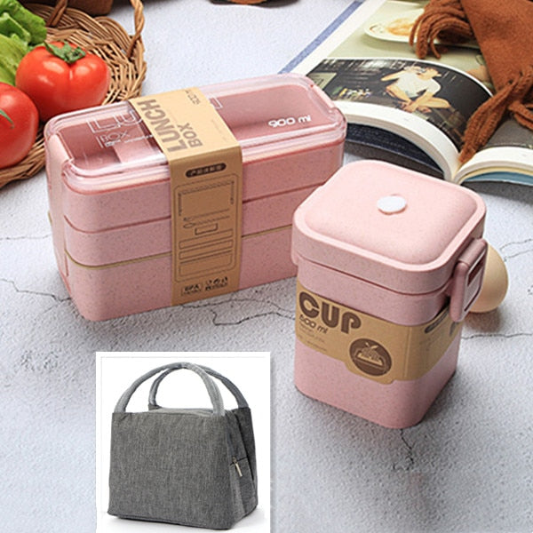 900ml Healthy Material Lunch Box 3 Layer Wheat Straw Bento Boxes Microwave Dinnerware Food Storage Container Lunchbox