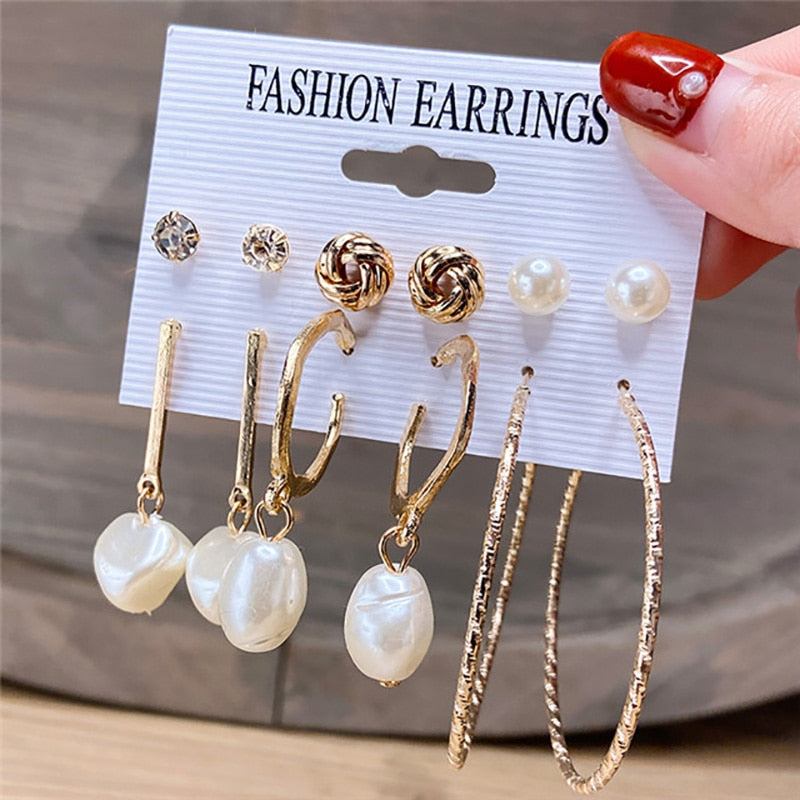 Vintage Butterfly Daisy Dangle Earrings Set For Women Heart Pearl Pendant Tassel Circle Drop Earring Geometric Trendy Jewelry