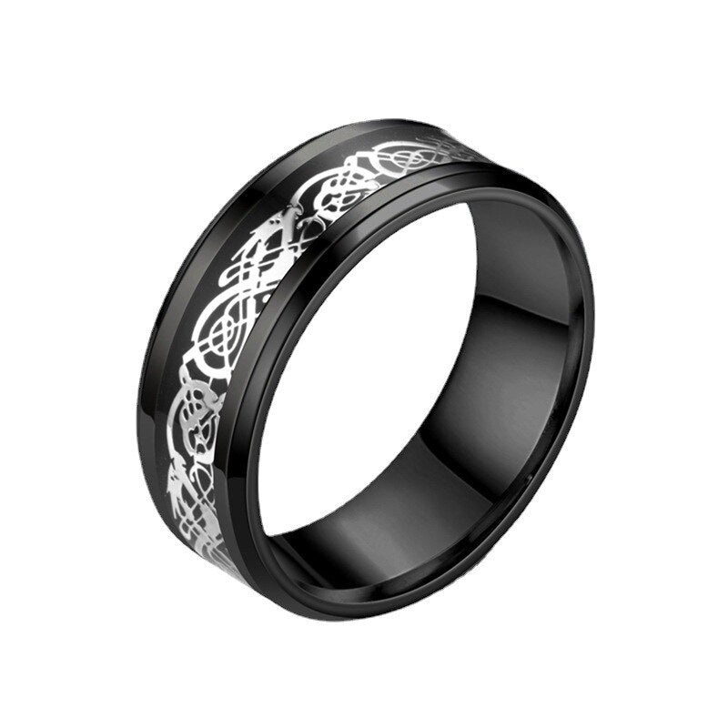 8mm Stainless Steel Domineering Dragon Pattern Rings For Men Black Male Ring Finger Fashion Jewelry Wholesale Anillo Hombre