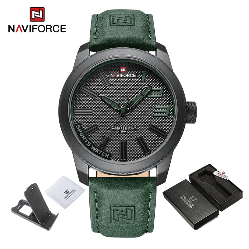 NAVIFORCE Male Wrist Watches Military Sports Anti-shock Waterproof Leather Strap Men Watch Fashion Green Clock Relogio Masculino