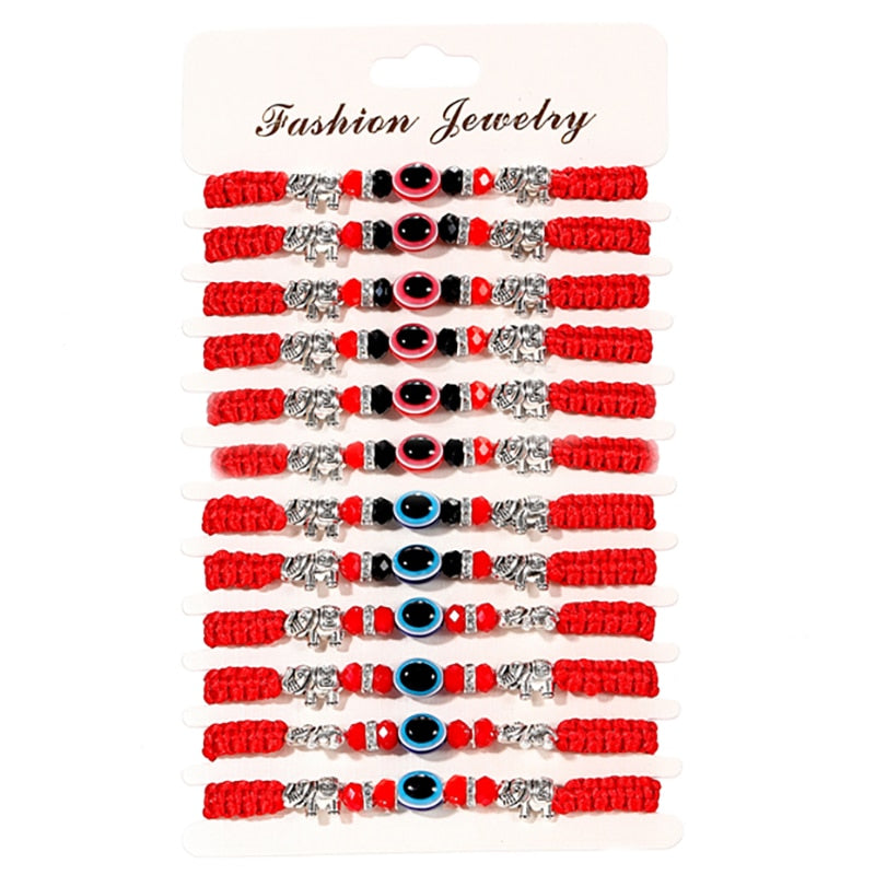 12pcs/Set Turkish Evil Eye Bracelets Set Red String Anklets Handmade Protection Amulet Gift For Women Men Lucky Wish Jewelry