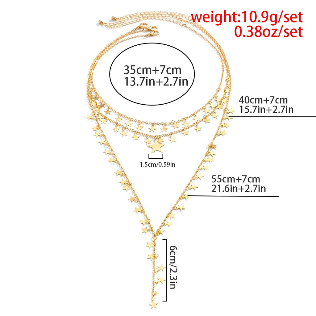 Lacteo Set Multilayer Star Charms Long Tassel Necklaces Elegant Metal Gold Color Necklaces for Women Female Jewelry Accessories