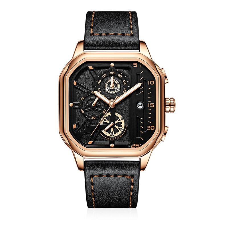 NEKTOM Luxury Man Watches Square Sport Mens Watches Waterproof Quartz Gold Clock Man Watches Luminous Wristwatch