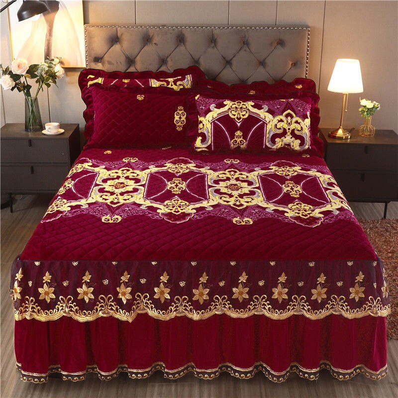 High Grade Luxury Soft Bed Skirt Winter Plush Thick Quilted Bed Cover Skirt King Queen Pad Bedspread Not Including Pillowcase