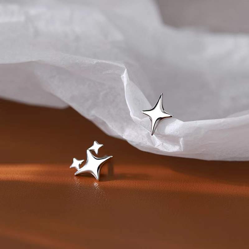 VENTFILLE 925 Stamp Silver Gold Color Star Stud Earrings Women Girl Gift Cute Banquet Asymmetry Jewelry Dropshipping Wholesale