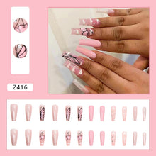 Load image into Gallery viewer, 24Pcs Long Coffin False Nails Gold Glitter Sequins Designs Press On Full Cover Fake Nails Tips Wearable Manicure Art Accessories