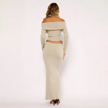 Load image into Gallery viewer, sealbeer A&amp;A Off The Shoulder Long Sleeve Ribbed Knit Crop Top and Maxi Skirt Set