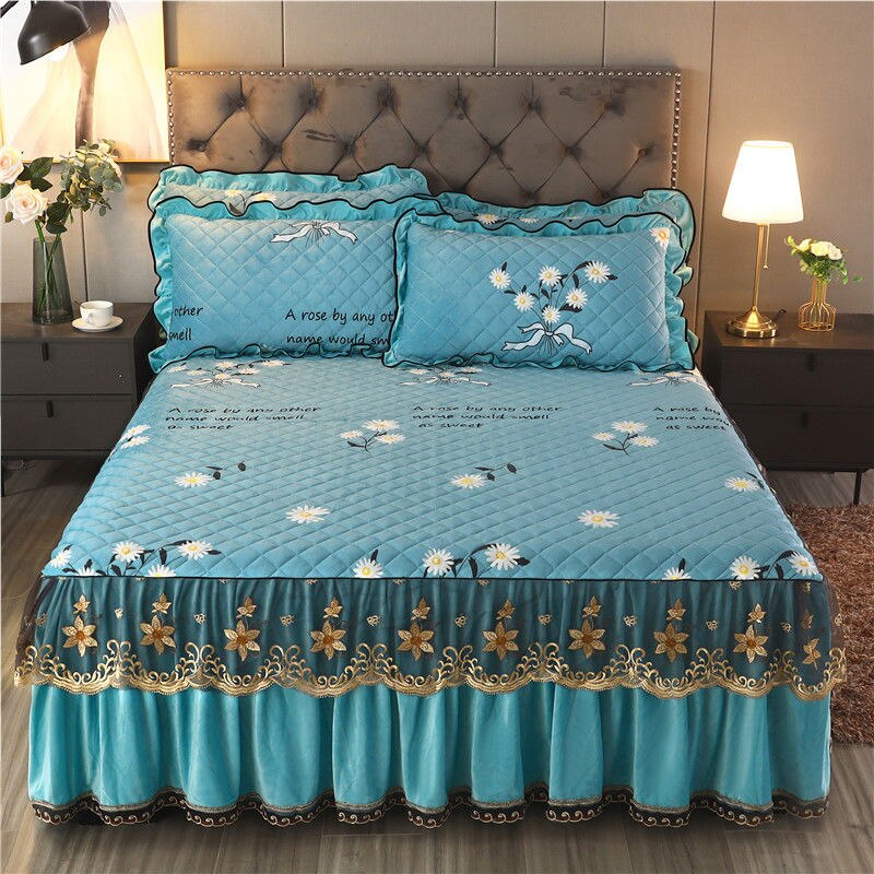 High Grade Luxury Soft Bed Skirt Winter Plush Thick Quilted Bed Cover Skirt King Queen Pad Bedspread Not Including Pillowcase