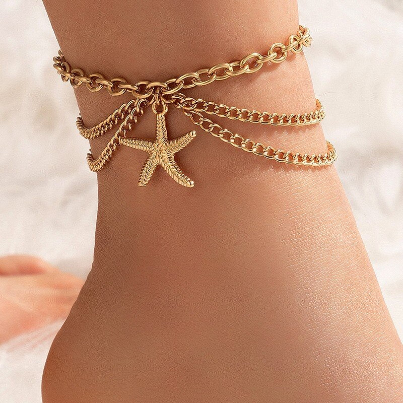 Bohemia Vintage Tassel Chain Bracelet Anklet For Women Charms Snake/Starfish/Heart Sexy Leg Ankle on Foot Chain Beach Jewelry