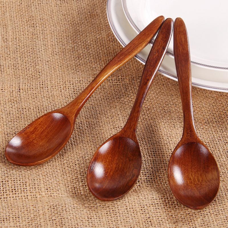 3pcs/18cm natural wood Japanese-style environmental tableware cooking honey coffee spoon Mixing spoon