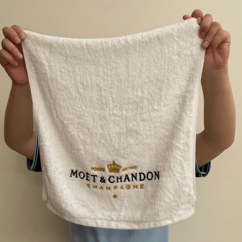 Embroidered Moet chandon White cotton Hand Towel Face Wash tissue  Party Service Towel