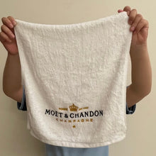 Load image into Gallery viewer, Embroidered Moet chandon White cotton Hand Towel Face Wash tissue  Party Service Towel