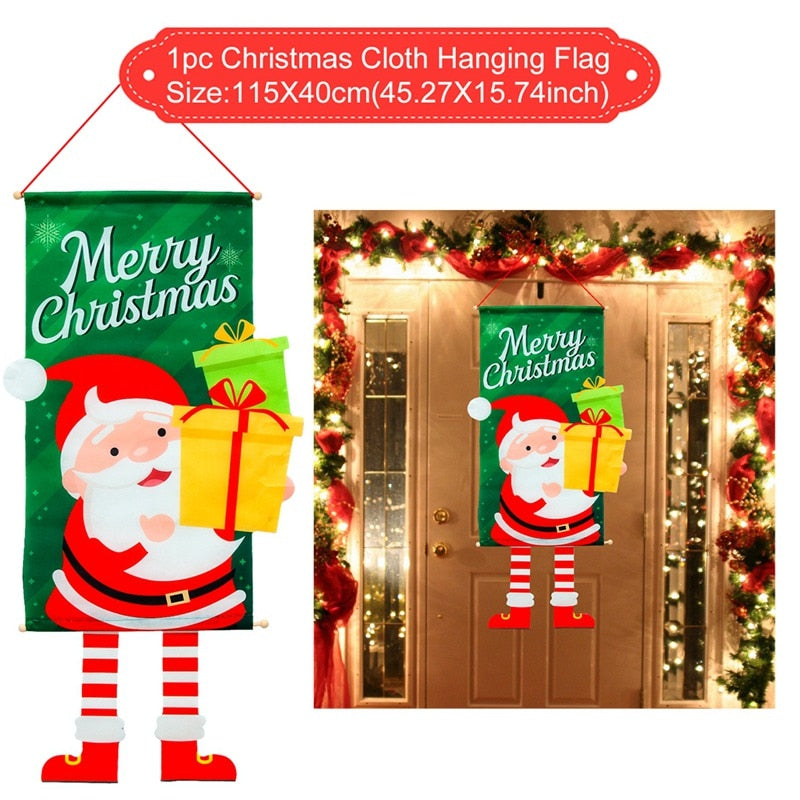 Merry Christmas Hanging Flag Christmas Decorations For Home Door Christmas Ornaments Xmas Gifts Navidad Decor 2023 New Year