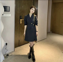 Load image into Gallery viewer, sealbeer Korean Chic Solid Short Dresses for Women  Autumn New Fashion Long Sleeve Notched Slim Office Lady A-line Female Clothing