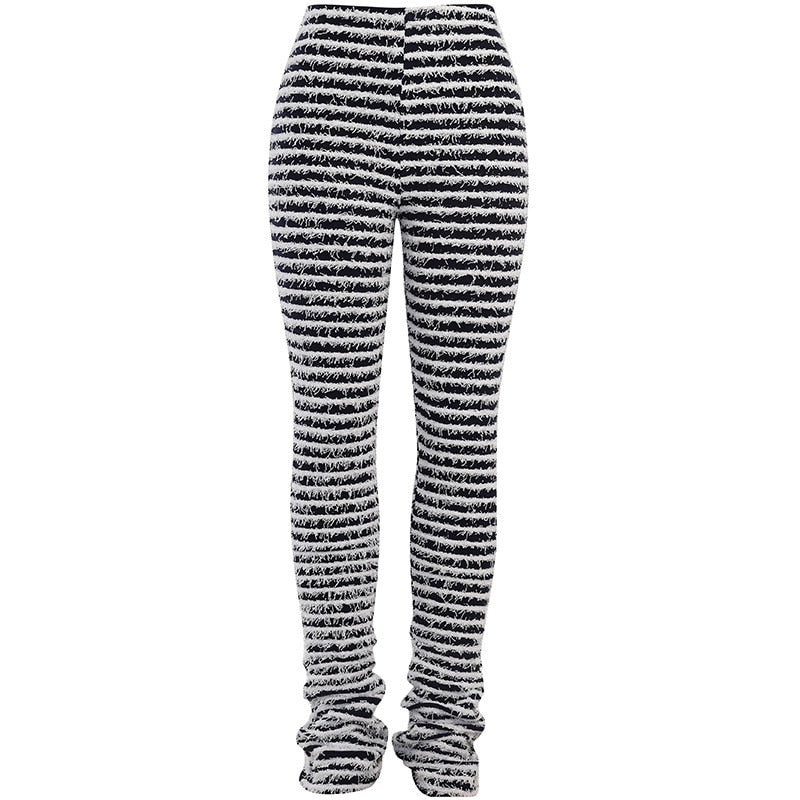 sealbeer A&A Fluffy Zebra Knitted Flare Pants