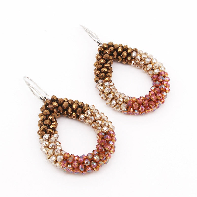 INKDEW Mixed Color Big Drop Earrings Colorful Bead Handmade Threading Crystal Earrings for Women Gift Water Drop Jewelry