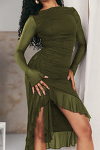Load image into Gallery viewer, sealbeer A&amp;A Luxe Long Sleeve Ruffle Ruched Midi Dress