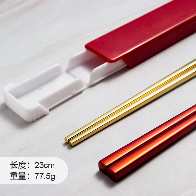 1 Pair Chopstick Stainless Steel Dinnerware Set Lunch Tableware Travel Portable Chopsticks With Box Holder Kitchen Accessories