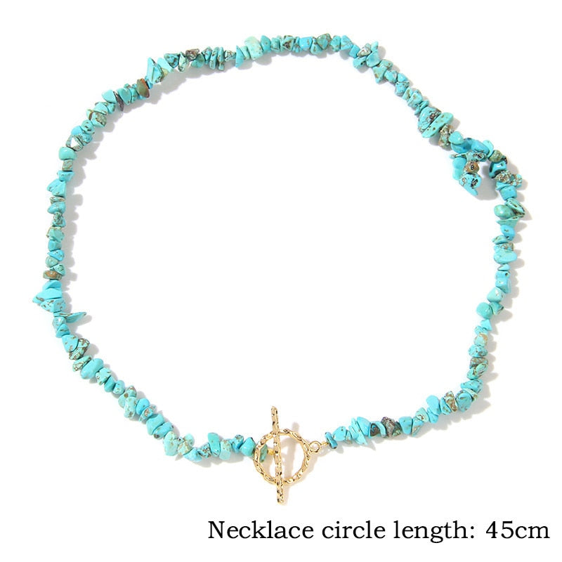 Bohemia Healing Jewelry Blue Aquamarine Necklace Natural Gravel Stone Chips Beaded Necklaces Men Women Choker Trendy Accessories