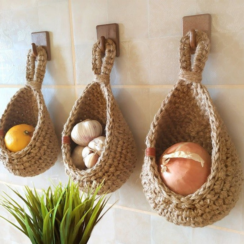 Wall Hanging Vegetable and Fruit Basket Woven Fruit Basket For Kitchen Table Wall Hanging Storage Basket Kitchen Organizer
