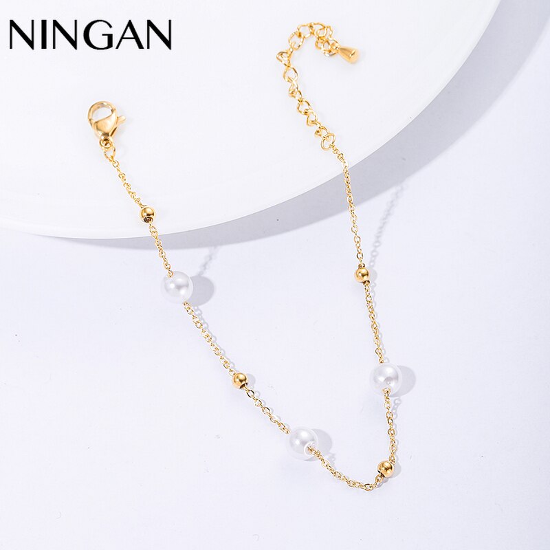 NINGAN Women Fashion Pearl Bracelet Fashion Stainless Steel Gold Bracelets New Jewelry for Party