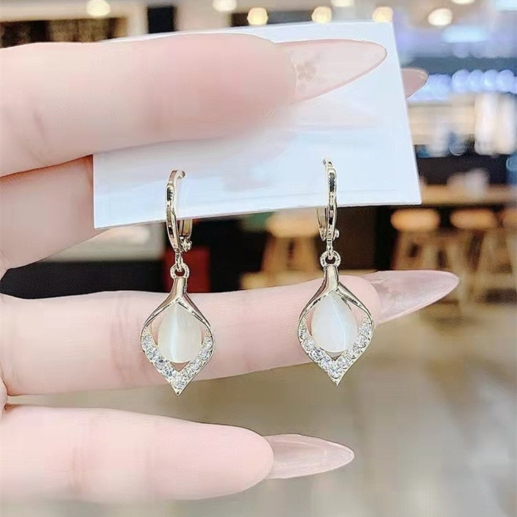 Luxury Jewelry Opal Zircon Dangle Earrings for Women Wedding Engagement Earring Valentines Day Gift Birthday Pendientes Mujer